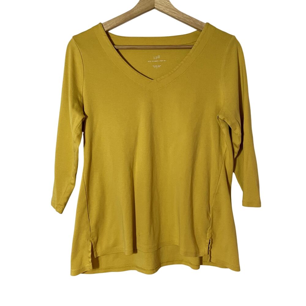 J.Jill pima cotton sunflower yellow v-neck 3/4 sleeve top women's S comfort